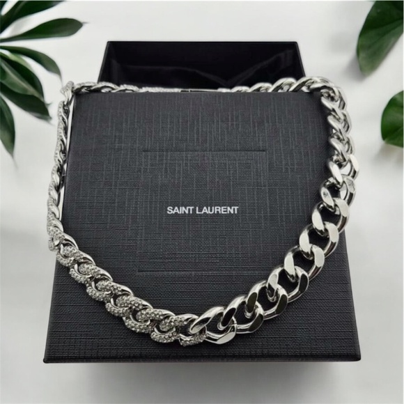 SAINT LAURENT YSL NECKLACE CHOCKER CUBAN LINK CHAIN - Picture 1 of 5